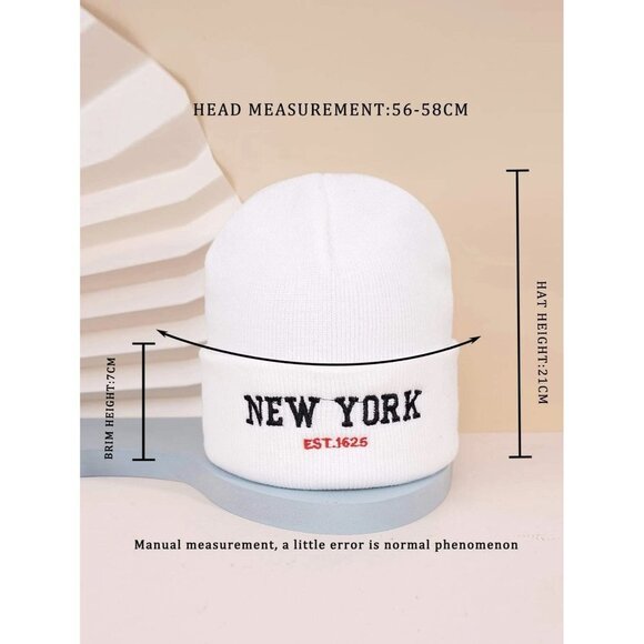 NEW SHEIN Solid White NEW YORK Beanie UNISEX Adult Size OS - Picture 4 of 6